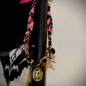 Leopard Print Bandana Necklace with Gold Charm
